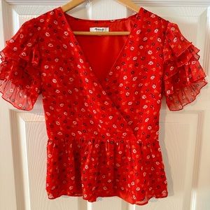 Madewell peplum blouse with ruffled sleeves